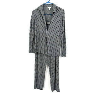 Soma size XS gray black polka dot button up pajama set long‎ sleeve pants